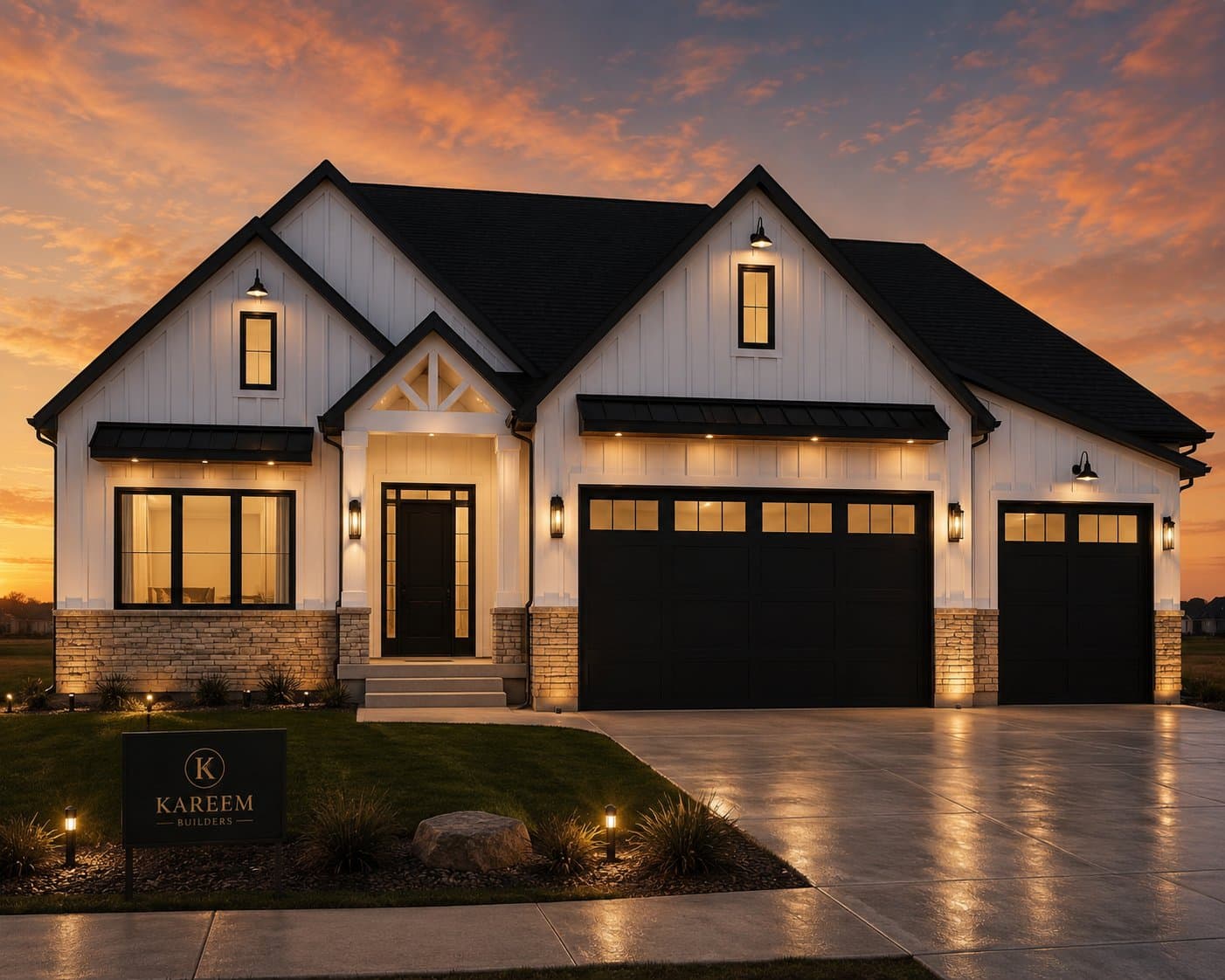 Custom home at dusk
