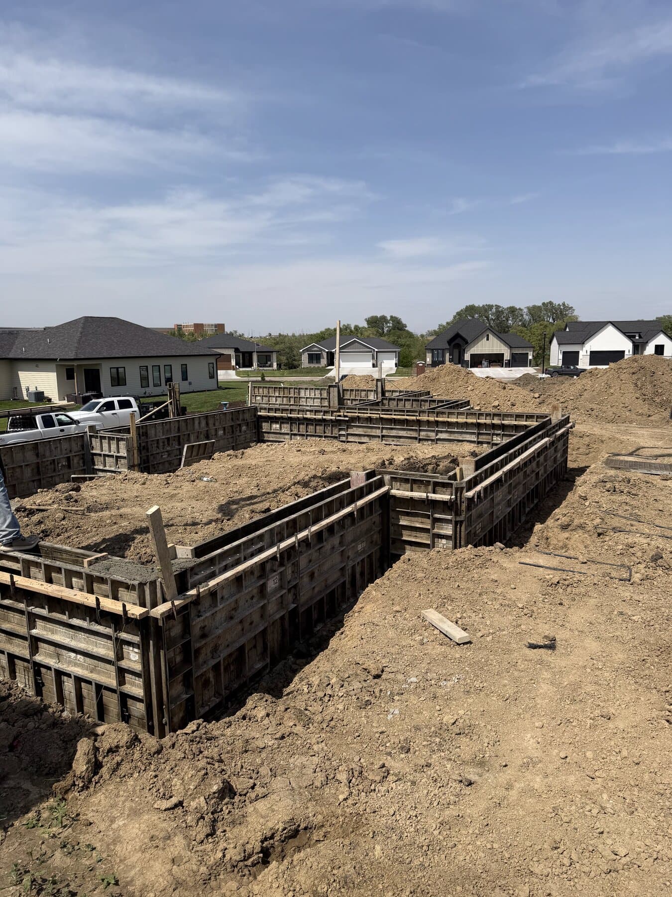 Poured foundation forms on a new construction site